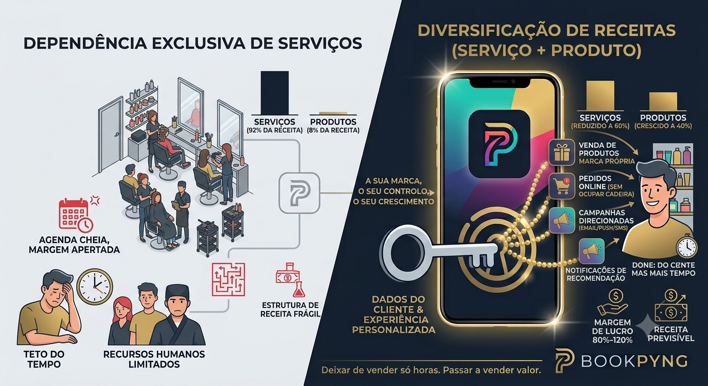 O serviço preenche a agenda. Os produtos constroem a margem.