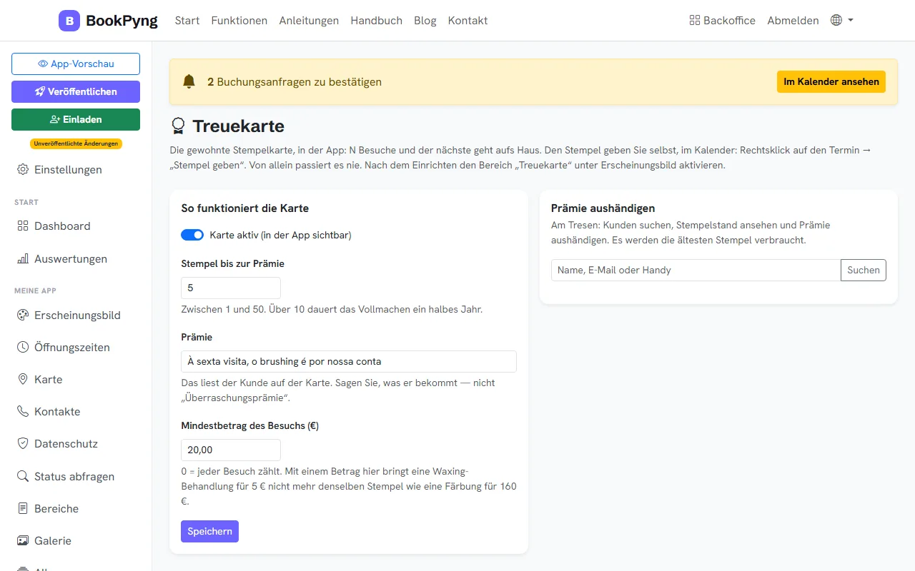 Die Einrichtung der Stempelkarte.