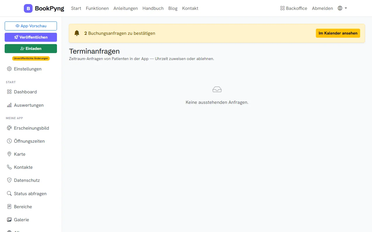 Buchungsanfragen, die noch eingeplant werden müssen.