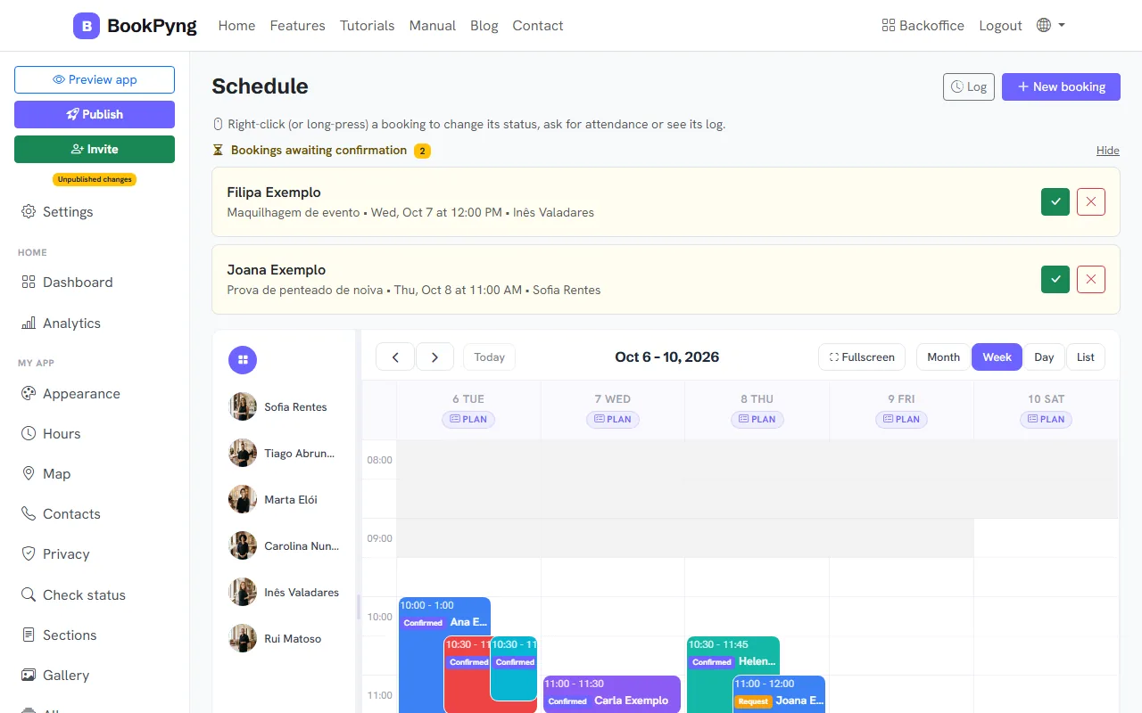 The calendar view.