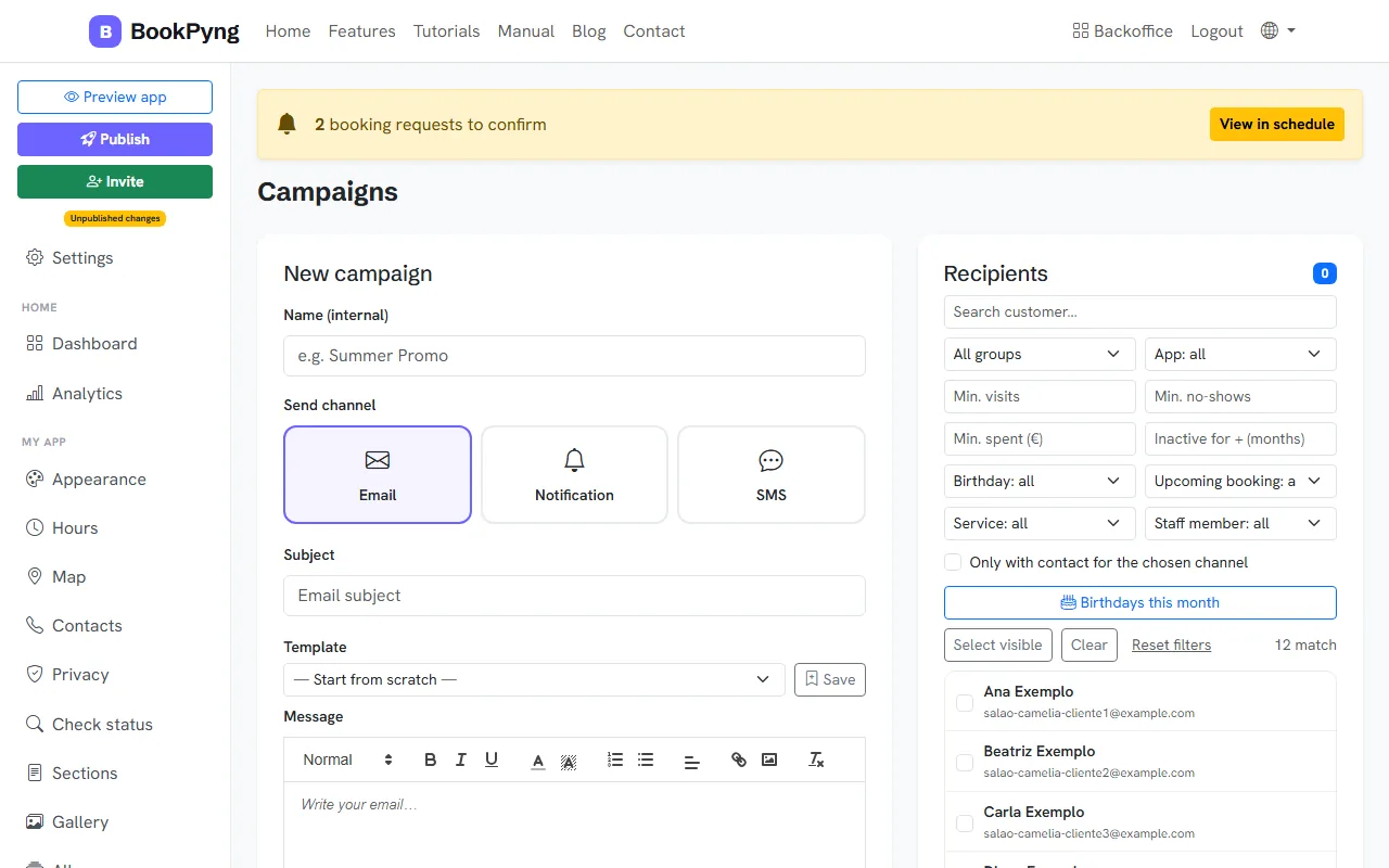 A new campaign with its recipients.