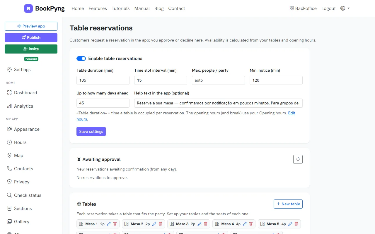 Reservations and tables.