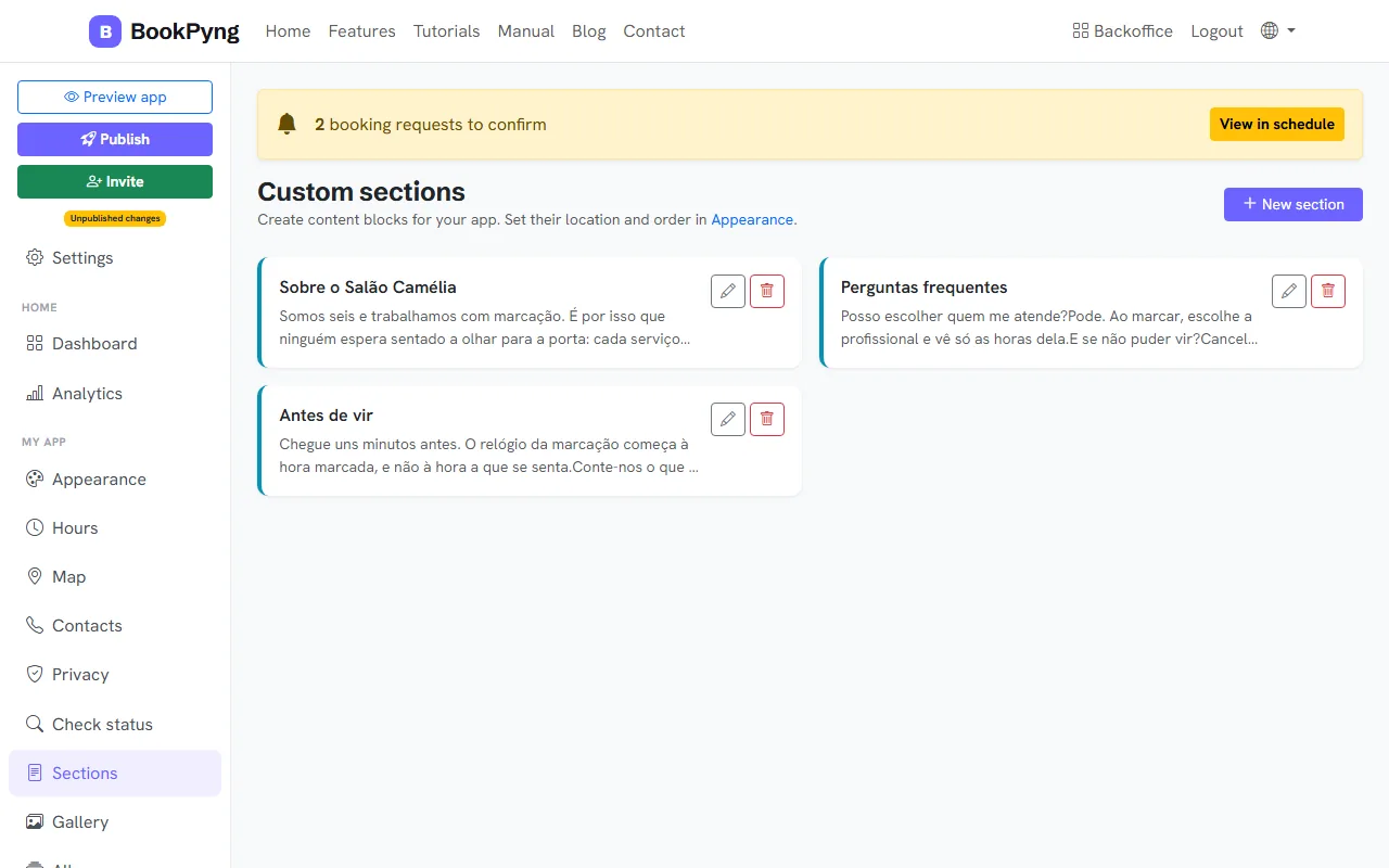 Custom sections.