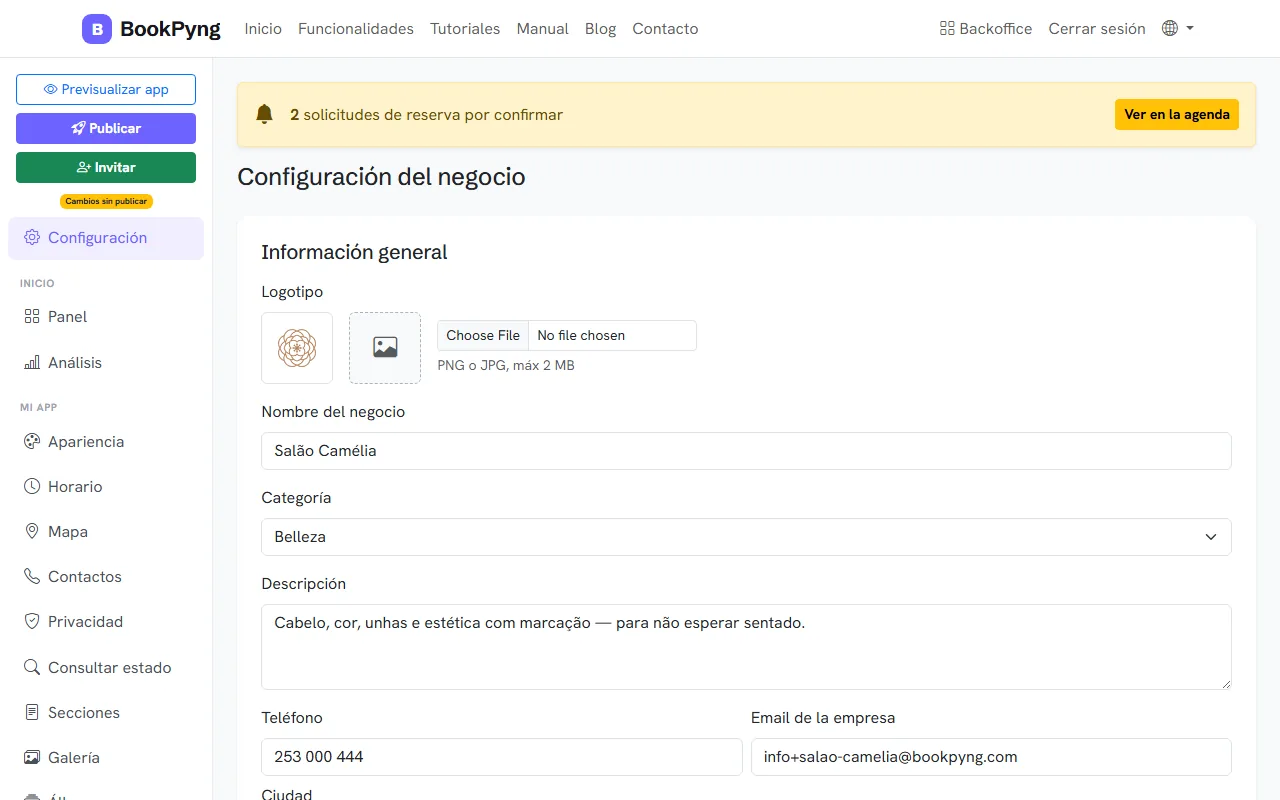 Ajustes del negocio.