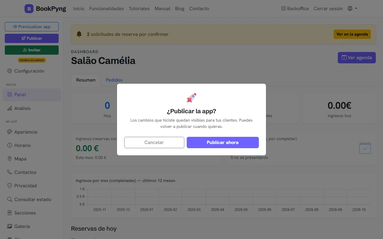La confirmación de publicación.
