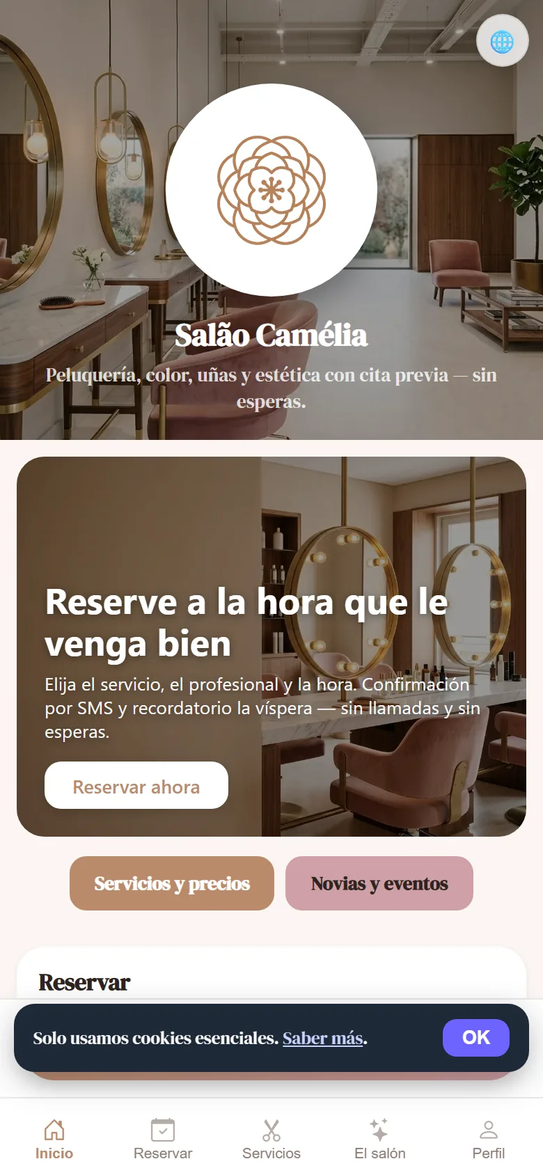 La app tal como la ve el cliente en el móvil.