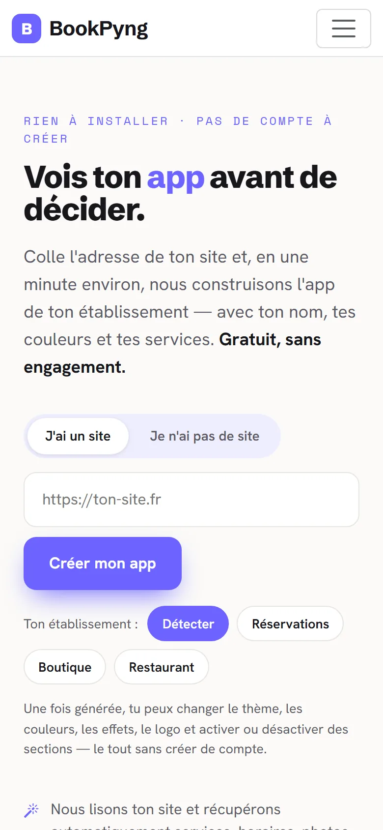 L’écran de l’assistant : collez l’adresse de votre site.