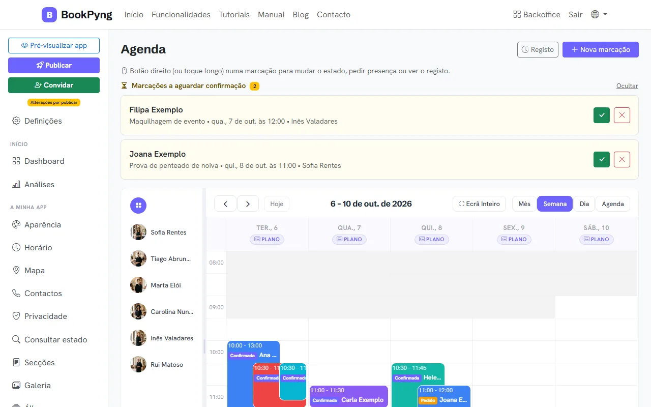 A agenda em calendário.