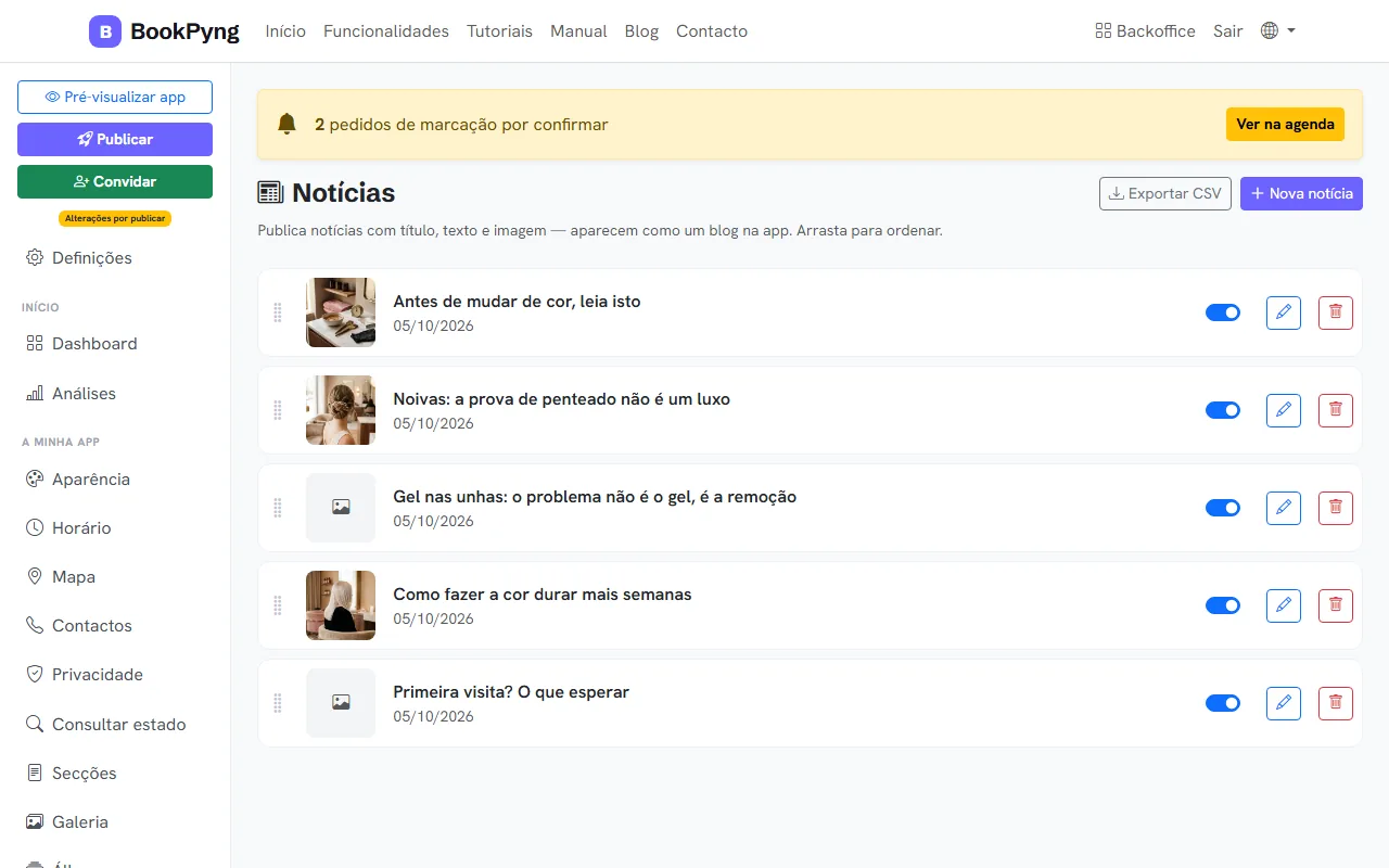 As notícias da app.