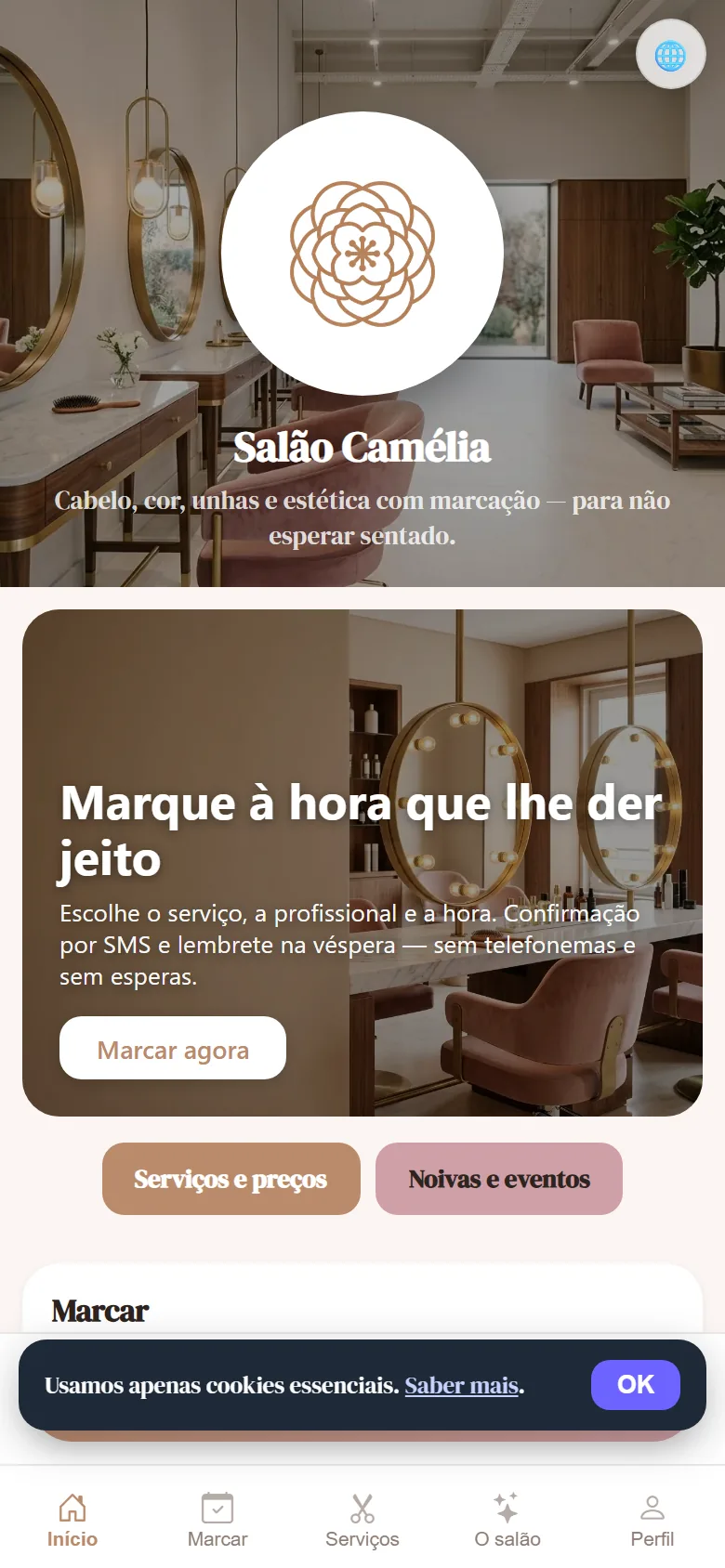 A app tal como o cliente a vê no telemóvel.